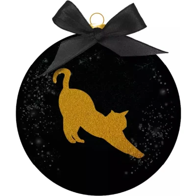 Afbeelding van Plenty Gifts Kerstbal Frosted Silhouet Kat Goud / Zwart