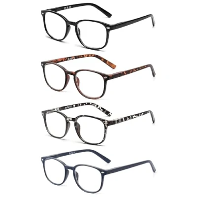 Afbeelding van JM 4 stuks leesbril, presbyopie veerscharnier, heren en dames, zichtbril, (zwart, marineblauw, schildpadschubben, grijze schildpad), 1,50, schildpad,