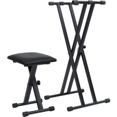 Afbeelding van vidaXL Keyboardstandaard en kruk dubbel versterkt zwart