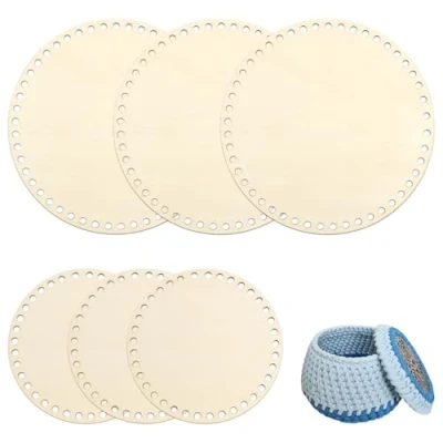 Afbeelding van KUHAWL Set van 6 gehaakte houten basis, mandbodem voor haken, natuurlijke basis knutselen, woondecoratie, handwerk (15 cm/20 cm)