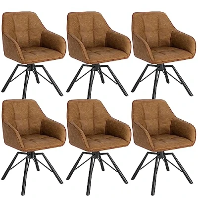 Afbeelding van WOLTU BH366hbr 6 360 draaibare stoel, eetkamerstoel, keukenstoel, ergonomische stoel van kunstleer, gestoffeerde zitting, metalen poten, lichtbruin,
