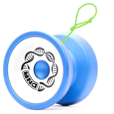 Afbeelding van YoyoFactory DNA Yo blauw wit (metalen Yoyo, touw, kogellagers en handleiding inbegrepen)