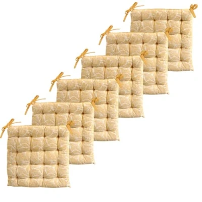 Afbeelding van Atout Ciel Set van 6 vierkante stoelkussens, tweekleurig, 40 x cm, geel bedrukt/effen