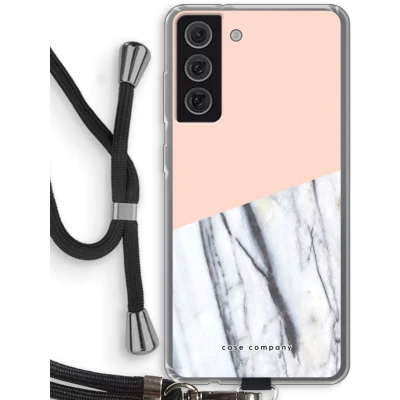 Afbeelding van Case Company® hoesje met Koord geschikt voor Samsung Galaxy S21 FE A touch of peach Telefoonhoesje Zwart Bescherming aan alle Kanten en Over de Schermrand