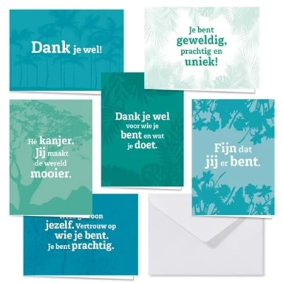 Afbeelding van Voor Positiviteit Dank je wel Wenskaarten Bedankt kaartjes set in box kaartenset met envelop 36 stuks