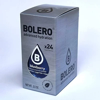 Image de Bolero boisson 24 sachets, portions de 3 g, préparation en poudre soluble pour fraîche fruitée, à diluer dans l’eau, 72 grammes, édulcoré la stévia (myrtille)