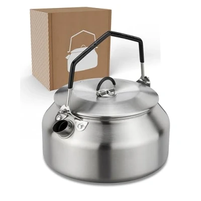 Afbeelding van Waterketel, 1 liter, van roestvrij staal, voor camping en outdoor, theepot, draagbare campingketel, 1000 ml thuis, campingaccessoires