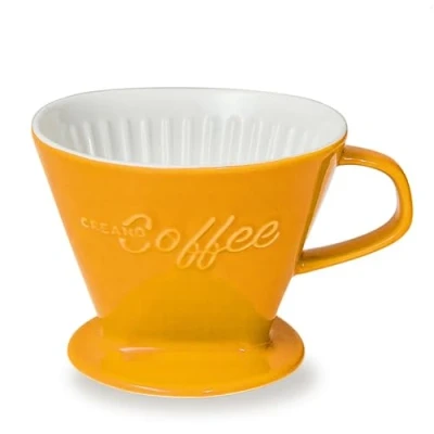 Afbeelding van Creano Porseleinen koffiefilter (saffraangeel), maat 4 voor filterzakken 1 x 4, ca. 800 g extreem veilige grip, in 6 kleuren