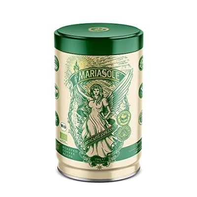 Afbeelding van Mariasole Caffè Espresso Bio 250 g in hoogwaardige doos, nieuw design, gelijke smaak, traditioneel roosteren op houtvuur, biologische koffiebonen voor complete machine en filterhouder