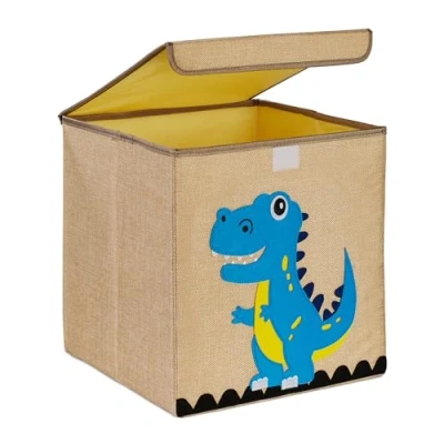 Afbeelding van Relaxdays opbergmand kinderkamer 30 l speelgoedmand deksel opvouwbaar vierkant dinosaurus 3