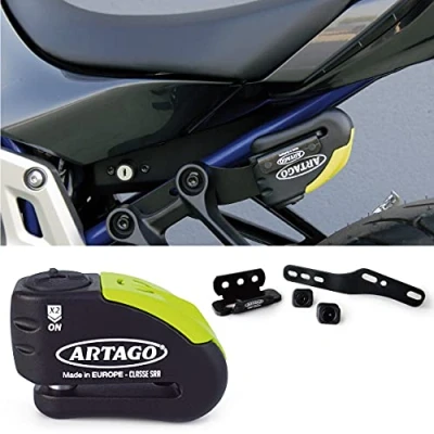 Afbeelding van Artago 30 x 2 diefstalbeveiliging met alarm 120 db hoge veiligheid + houder voor Yamaha MT 07 en Tracer 700, SRA goedgekeurd Sold Secure Gold, zwart/geel