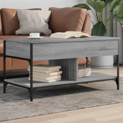 Afbeelding van Salontafel 100x50x50 cm bewerkt hout en metaal grijs sonoma