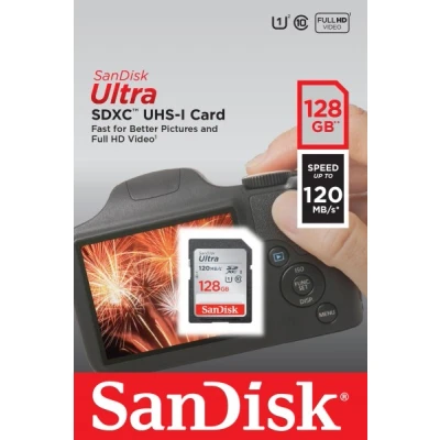 Afbeelding van Sandisk SDXC kaart 128GB, Ultra, Class 10, UHS I 120MB/s, blisterverpakking