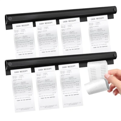 Afbeelding van Set van 2 zelfklevende aluminium tickethouders zonder boren voor restaurant, keuken, kantoor, cafés, bar, bestelbiljet, zwart, 30 cm