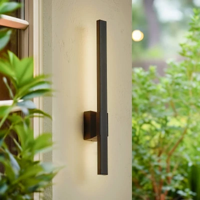Afbeelding van Lindby LED buiten wandlamp Sakari, zwart, aluminium, 50 cm hoog