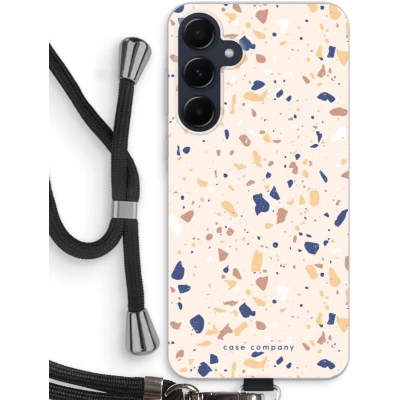 Afbeelding van Case Company® hoesje met Koord geschikt voor Samsung Galaxy A55 Terrazzo N23 Telefoonhoesje Zwart Bescherming aan alle Kanten en Over de Schermrand