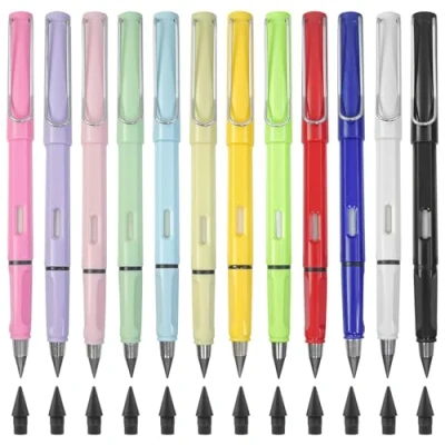 Afbeelding van XNJIHWA Infinity Set van 12 zwarte navulstiften zonder inkt, herbruikbaar, met gum en reservepunten voor schrijven, tekenen, thuis, kantoor, school