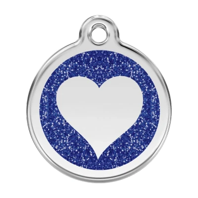 Afbeelding van Heart Navy glitter hondenpenning large/groot dia. 3,8 cm RedDingo