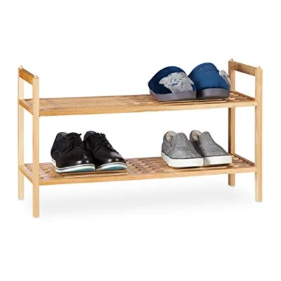 Afbeelding van Relaxdays 4x schoenenrek stapelbaar schoenenkast 2 etages rek voor schoenen hout