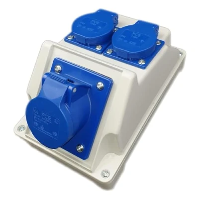 Afbeelding van RoadEu Combi wandcontactdoos 16 A 3P, 2 stopcontacten 230 V, caravan adapter, stroomsplitter IP44