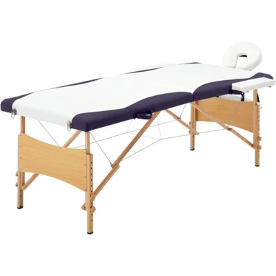 Afbeelding van vidaXL Massagetafel inklapbaar 2 zones hout wit en paars