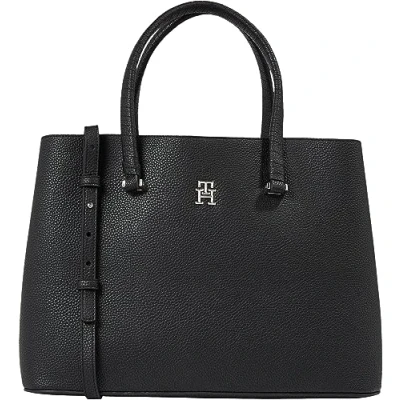 Afbeelding van Tommy Hilfiger Emblem Satchel Schoudertas, Dames, Maat: One Size, Black