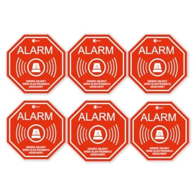 Afbeelding van iSecur Set van 6 beveiligde stickers met alarm, 5 x cm, binnenpanty, uv bestendig, opmerking: waarschuwingssysteem, rood, hin_166