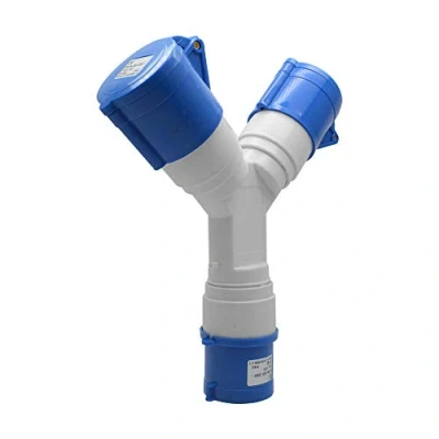 Afbeelding van Adapter 2 stopcontacten, deksel, 3 polig, 16 A, 220 V, industrieel, IP44 stekkerdoos voor caravans/campers, boot, bouwplaats, industriële stroomconnector, verdeler