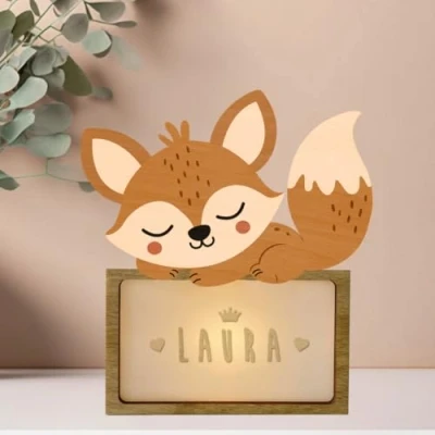 Afbeelding van WONDEE gepersonaliseerde lamp met naam Fox nachtlampje voor kinderen, cadeau pasgeborenen, mannelijke en vrouwelijke meisjes, ideeën baby&#039;s 0 1 2 3 4 5