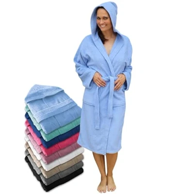 Afbeelding van LEBENGOOD Uniseks badjas met capuchon, 100% katoen, Amerikaanse badstof, 400 g, zakken, zachte badjas, douchehanddoek, Hemelsblauw