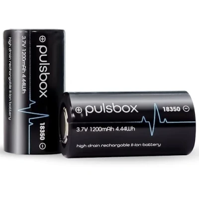 Afbeelding van pulsbox IMR 18350 Li ion batterij 3,7 V Flat Top 1200 mAh 10 A High Drain (2 batterijen)