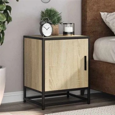 Image de vidaXL Tables de chevet 2 pcs chêne sonoma bois d&#039;ingénierie et métal848712