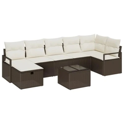 Afbeelding van vidaXL 8 Delige Tuin Sofa Set met Kussens Bruin Poly Rattan