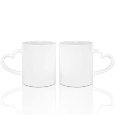 Afbeelding van MR.R Set van 2 witte keramische blanco koffiekopjes voor vaatwasser, 325 ml, klassieke mok met hartvormig handvat melk, thee, cola en water