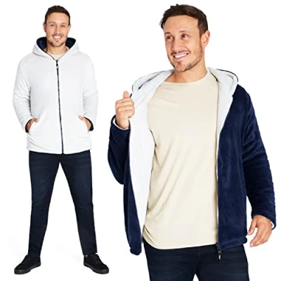 Afbeelding van CityComfort Omkeerbaar warm fleecejack voor heren en tieners met doorlopende ritssluiting, maat M tot 3XL, Marine.