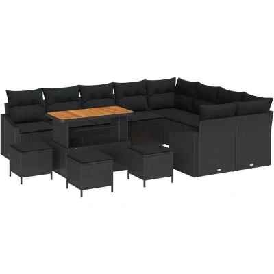 Afbeelding van vidaXL 12 Delige Tuin Sofaset met Kussens Zwart Poly Rattan Acacia