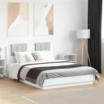 Afbeelding van vidaXL Bedframe met hoofdeinde en LED verlichting wit 140x190 cm