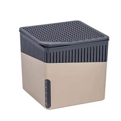 Afbeelding van WENKO luchtontvochtiger Cube, vermindert schimmel en geuren, opvangbak met 500 g granulaatblok navulbaar, houdt tot 800 ml vocht, 13 x cm, beige