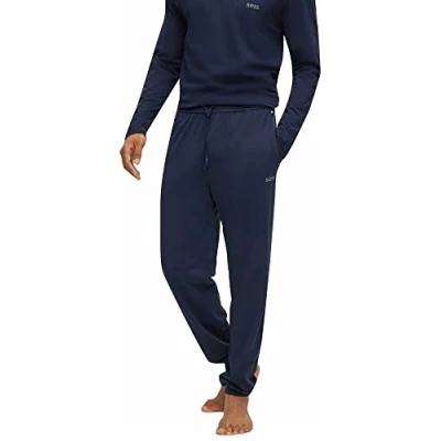 Afbeelding van HUGO BOSS heren Mix&amp;Match tapered fit loungebroek met steekzakken en logo in de kleur Donkerblauw, maat: XL