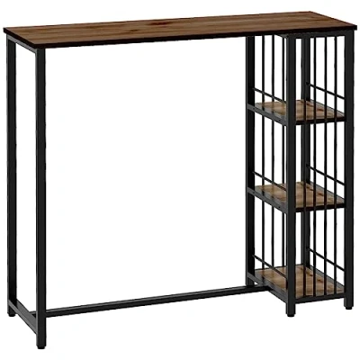 Afbeelding van HOMCOM Bartafel hoge keukentafel statafel met planken 120 x 40 105 cm voet staal zwart bruin