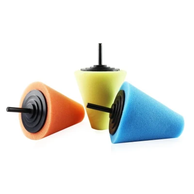 Afbeelding van AMiO Auto Kegel Polijst Schuimborstels voor Boormachine (3 stuks) M14 (125mm) Oranje Groen Blauw