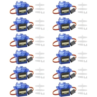 Afbeelding van Lot de 12 mini servomoteurs 9G pour Arduino, servomoteur avec câble, micro servo moteur 9 G robot radiocommandé/main/marche, hélicoptère, bateau, avion, voiture