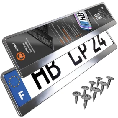 Afbeelding van Inter Sale Kentekenplaathouders, ABS, zwart, geborsteld chroom oppervlak, optic, 2 stuks