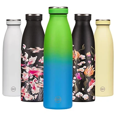 Afbeelding van B2DO for GH isotherme waterfles, 500 ml, limoen marineblauw, herbruikbare metalen dubbelwandige vacuüm drinkfles van roestvrij staal, inox sportdrinkfles, BPA vrije
