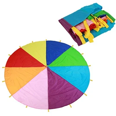 Afbeelding van Grote parachute meerkleurig outdoor sport 3 m / 3,6 6 oefening campus spel speelgoed 16 handgrepen voor regenboog grappige kleurrijke (3,6 m)