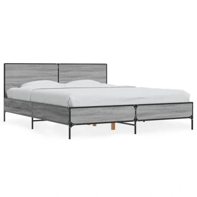 Afbeelding van Bedframe bewerkt hout metaal grijs sonoma eiken 150x200 cm