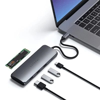 Afbeelding van Satechi USB C Hybrid Multiport Adapter met SSD aansluiting space gray ST UCHSEM