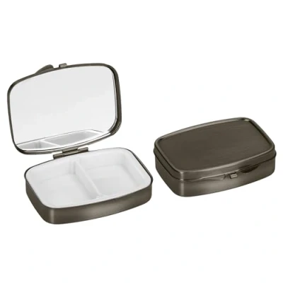 Afbeelding van kwmobile Pillendoos met 2 vakken Set van 2x Roestvrij Staal Pillendoosje Organizer Voor Tabletten en Pillen in brons
