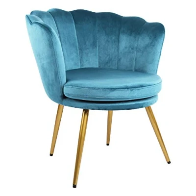 Afbeelding van Genesis Flora bijzetstoel met bloemblad rugleuning en buispoten van verguld verchroomd metaal (blauwgroen)