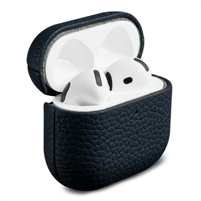 Afbeelding van Accezz Echt leren case Hoesje geschikt voor AirPods 4 Donkerblauw